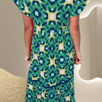 Printed Notched Cap Sleeve Dress