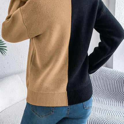 Contrast Round Neck Long Sleeve Sweater