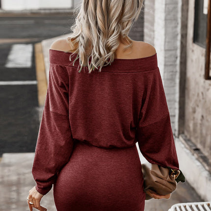 Off-Shoulder Long Sleeve Mini Dress