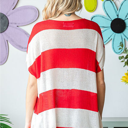 First Love Full Size USA Flag Drop Shoulder Knit Top