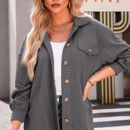 Textured Button Up Long Sleeve Shacket