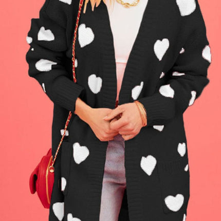 Heart Open Front Long Sleeve Cardigan