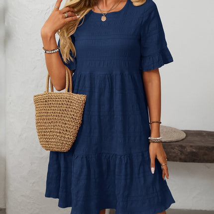 Mandy Ruffled Ruched Round Neck Half Sleeve Dress