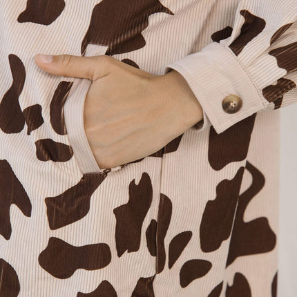 Cow Print Button Up Corduroy Shacket