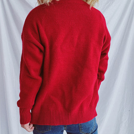 Contrast Star Round Neck Long Sleeve Sweater