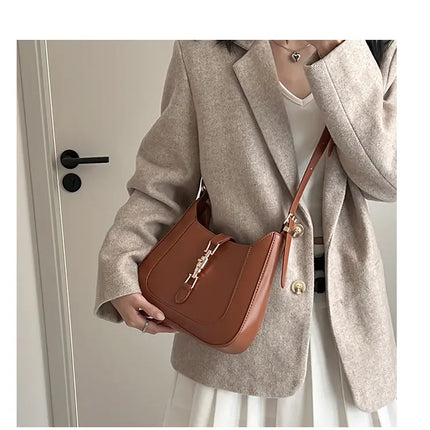 Vintage Women's Shoulder Bag 2023 Autumn Winter Fashion PU Leather Underarm Bags Trend All-Matched Crossbody Pack
