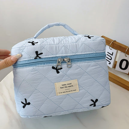 Bow Embroidered Quilted Storage Bag with Zip