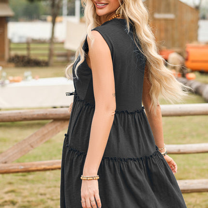 Frill Notched Sleeveless Mini Dress