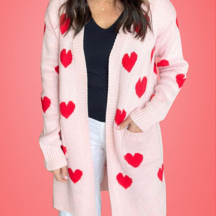 Heart Open Front Long Sleeve Cardigan