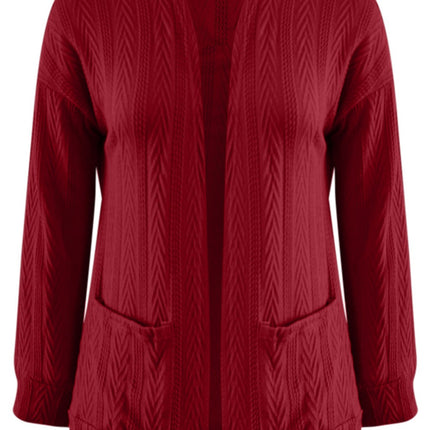 Full Size Textured Open Front Long Sleeve Cardigan