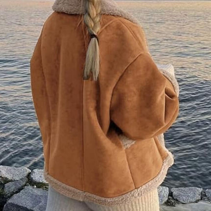 Fuzzy Collared Neck Long Sleeve Jacket