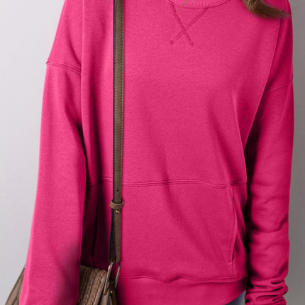 Solid Color Round Neck Long Sleeve Sweatshirt