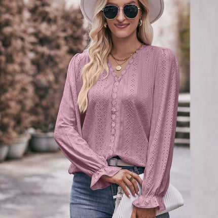 Mandy Eyelet V-Neck Flounce Sleeve Blouse