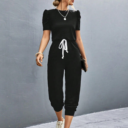 Round Neck Short Sleeve Jumpsuit