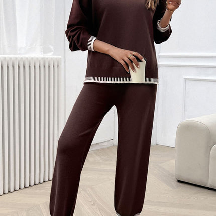 Devine Round Neck Dropped Shoulder Top and Pants Sweater Set