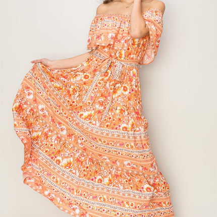 HYFVE Floral Off-Shoulder Tie Front Maxi Dress