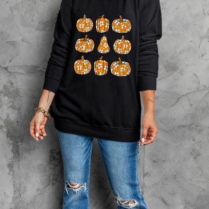 Pumpkin Round Neck Long Sleeve Sweatshirt