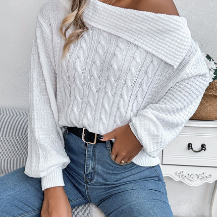 Cable-Knit One Shoulder Long Sleeve Sweater