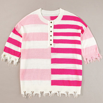 Striped Round Neck Half Sleeve Knit Top