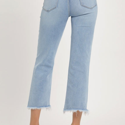 RISEN Full Size High Rise Raw Edge Crop Jeans