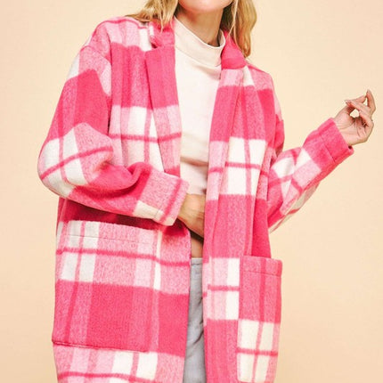 Davi & Dani Plaid Open Front Drop Shoulder Longline Coat