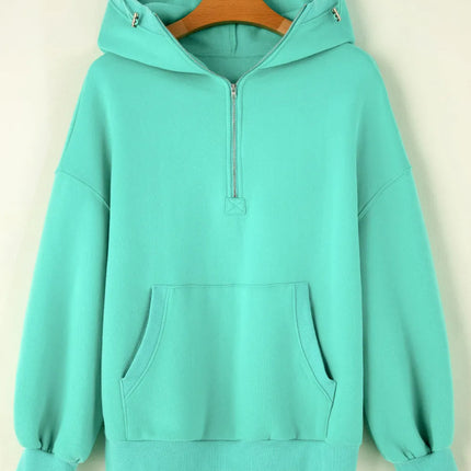 Pocketed Half Zip Long Sleeve Hoodie