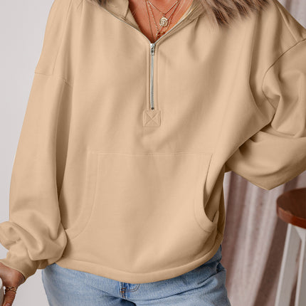 Pocketed Half Zip Dropped Shoulder Hoodie