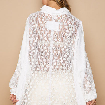 POL Oversize Lace Button-Down Shirt