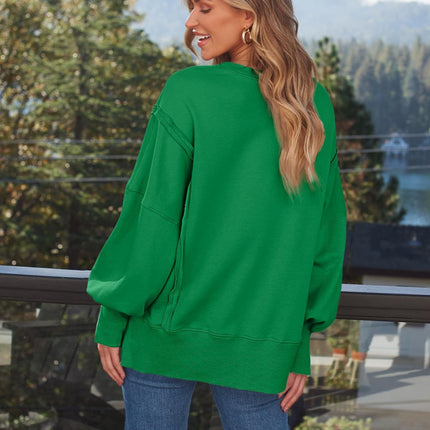 Slit Round Neck Long Sleeve Sweatshirt - Vickie Lynn's