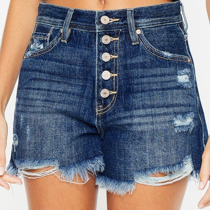 Kancan Raw Hem Button-Fly Denim Shorts