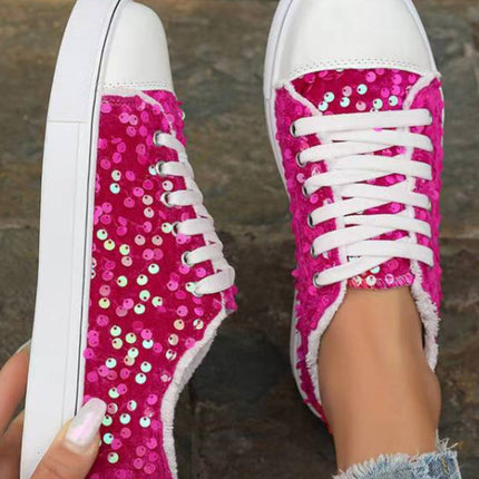 Sequin Round Toe Flat Sneakers