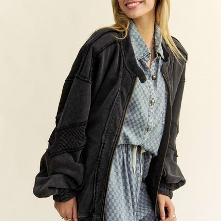 Davi & Dani Exposed Seam Zip Up Dropped Shoulder Jacket