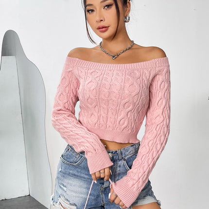 Cable-Knit Off-Shoulder Long Sleeve Knit Top