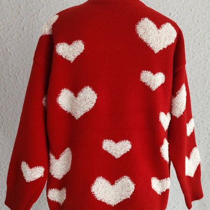 Heart Round Neck Dropped Shoulder Sweater