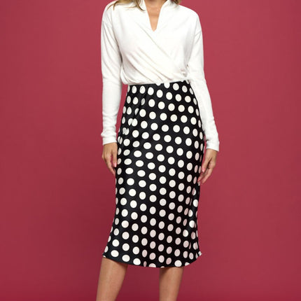 RENEE C Polka Dot Satin Midi Skirt