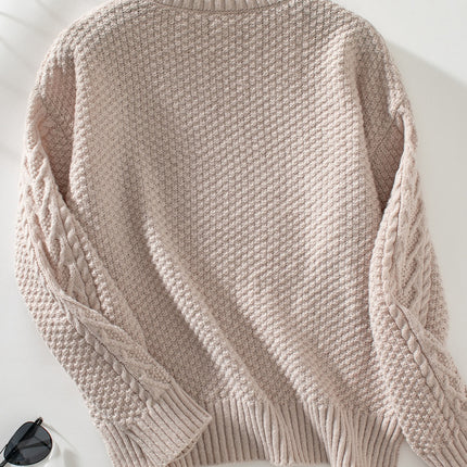 Cable-Knit Mock Neck Long Sleeve Sweater