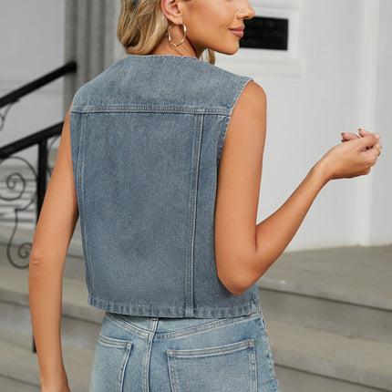 V-Neck Button Down Denim Vest