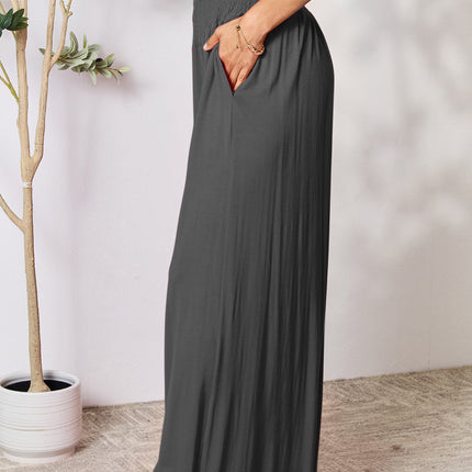 Double Take Full Size Smocked Wide Waistband Wide Leg Pants