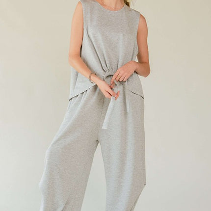 Davi & Dani Drawstring Hem Round Neck Tank and Pants Set