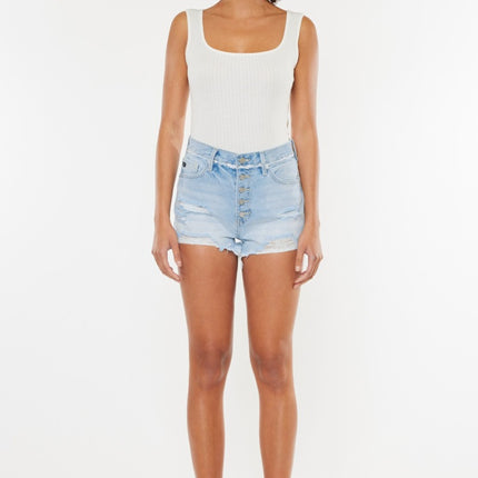 Kancan Distressed Button Fly Denim Shorts