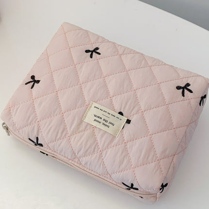 Bow Embroidered Quilted Storage Bag