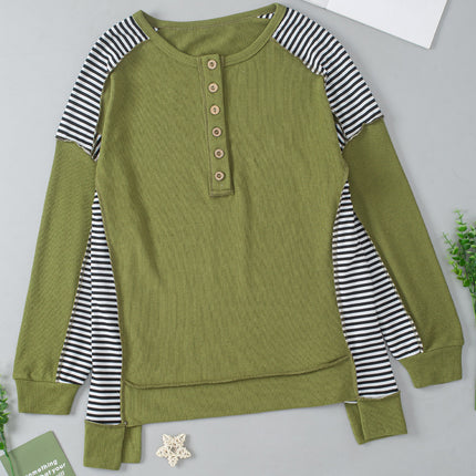 Striped Exposed Seam Half Button Sweatshirt