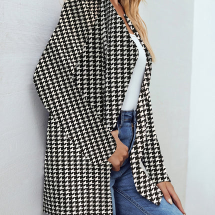 Houndstooth Open Front Long Sleeve Jacket