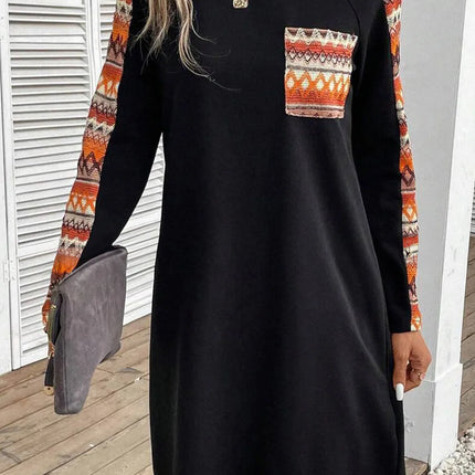 Round Neck Long Sleeve Mini Dress