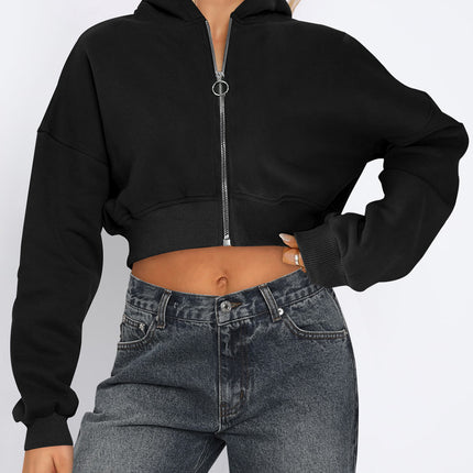 Zip Up Long Sleeve Cropped Hoodie