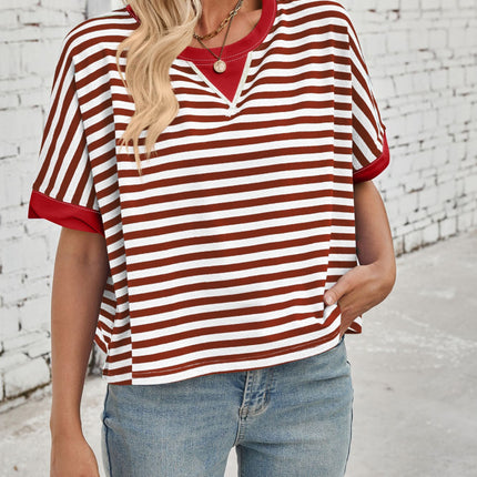 Lovelet Striped Round Neck Short Sleeve T-Shirt