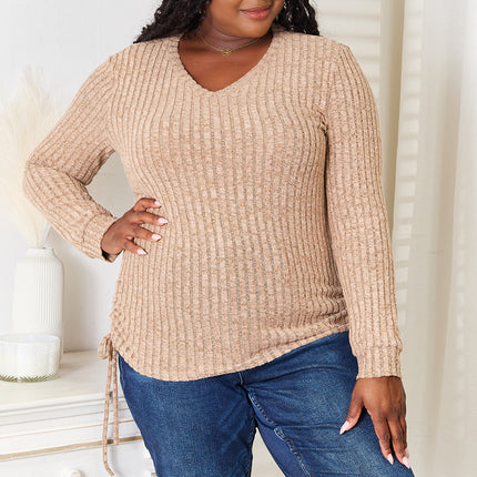 Double Take Drawstring Ribbed Long Sleeve T-Shirt