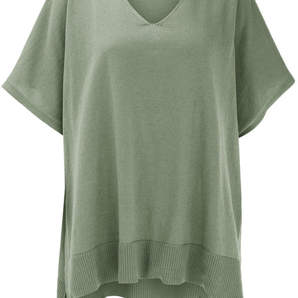 Slit V-Neck Half Sleeve Knit Top