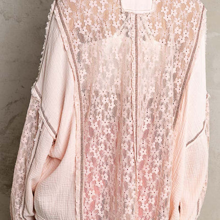 POL Oversize Lace Button-Down Shirt