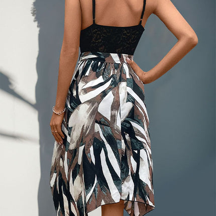 Lace Patchwork Printed V-Neck Dress